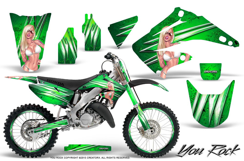 Honda CR125 CR250 02-10 Graphics Kit You Rock Green NP Rims
